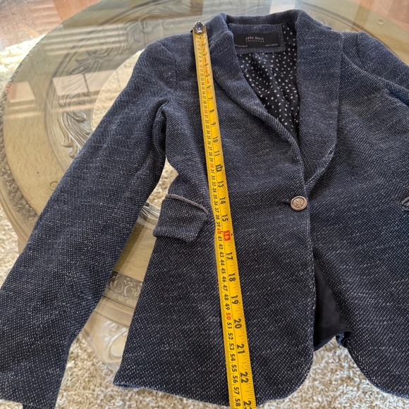 Zara Knit Textured Navy Blazer Star Lining Gray Elbow Patches Size Medium Womens - Picture 11 of 13